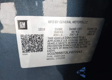 2020 Chevrolet Malibu Fwd Ls из США, поврежденный, VIN 1G1ZB5ST2LF077243